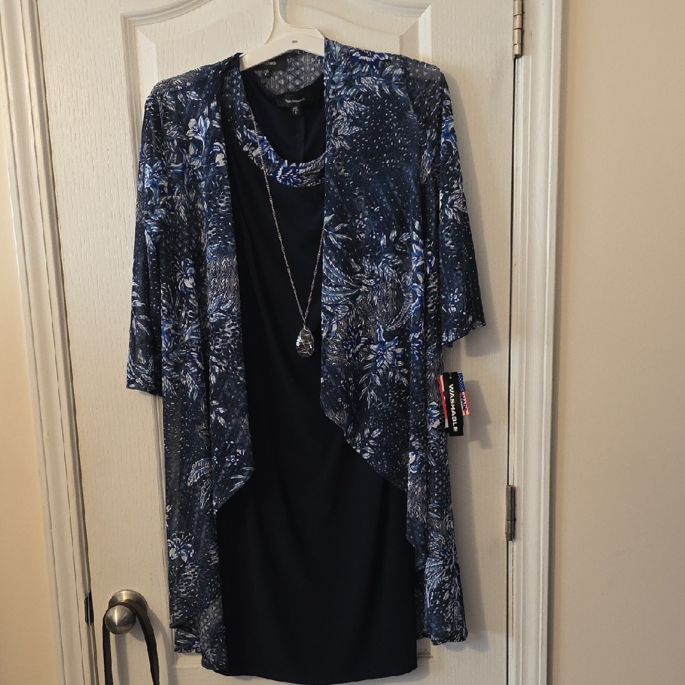 R&M Blue and Black Patterned Dress with Necklace